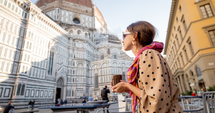 Student travelers exploring Florence with the Duomo in the background